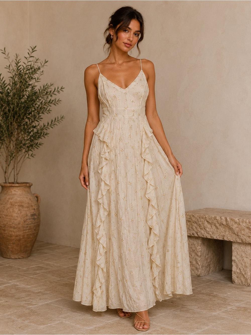 Chaser Light yellow ruffle dress